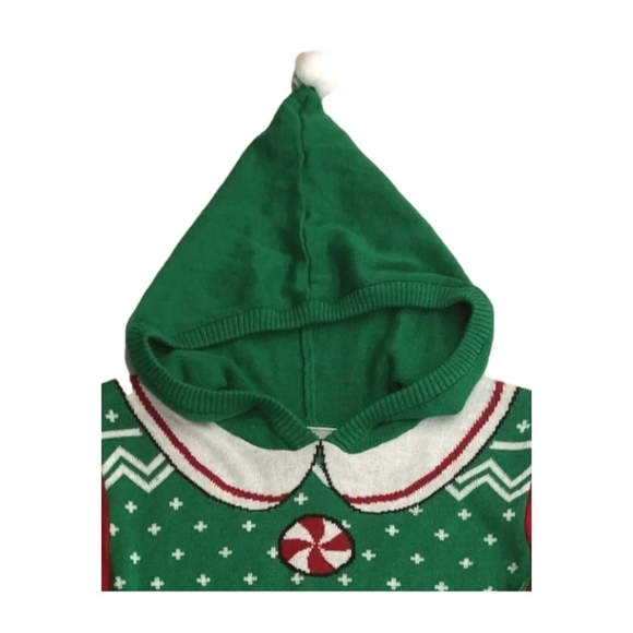 Christmas Elf Hoodie Holiday Tulle Sweater Dress Size XS - Picture 2 of 3